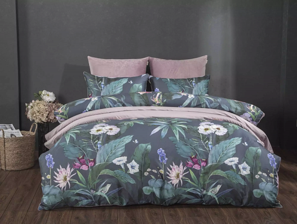 Комплект с одеялом KAZANOV.A “Кендис” индиго пыльная роза (египетский хлопок-велюр), евро