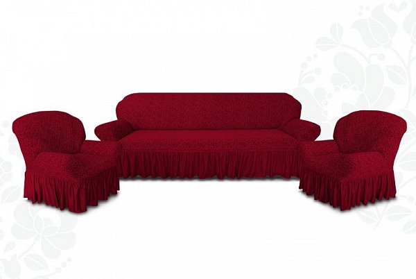 Чехлы на прямой трехместный диван и два кресла “Жаккард” с оборкой в ассортименте