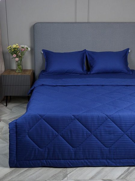 Комплект с одеялом DonCotton "Stripe Sateen" (cиний), евро