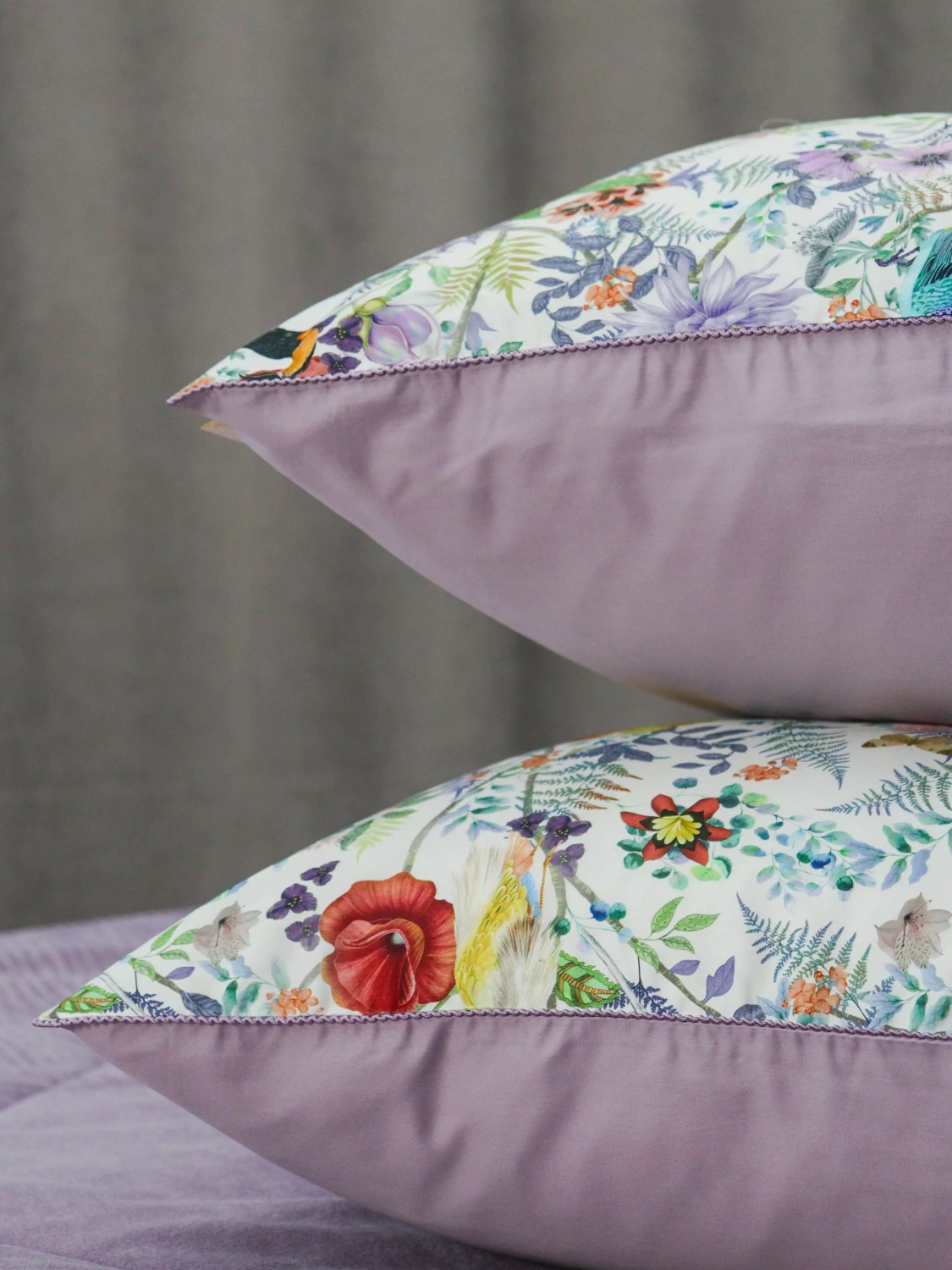 Комплект с одеялом KAZANOV.A “Маки” жемчуг лаванда (египетский хлопок-велюр), 1.5 спальный