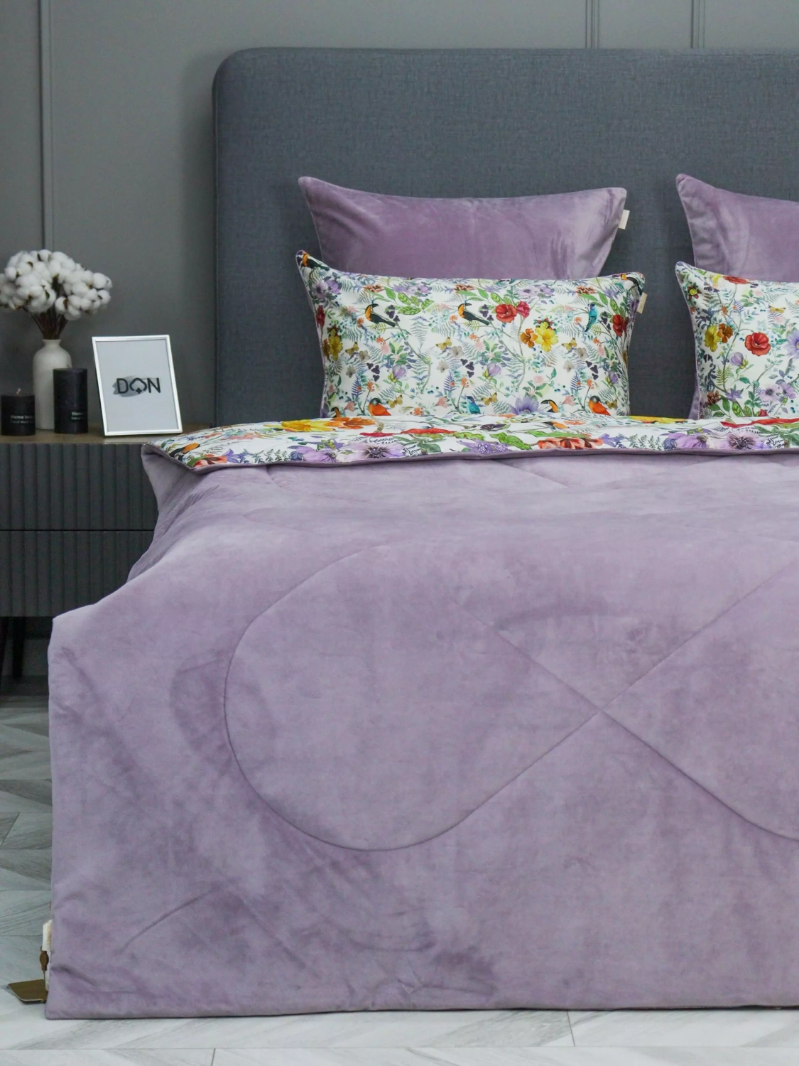 Комплект с одеялом KAZANOV.A “Маки” жемчуг лаванда (египетский хлопок-велюр), 1.5 спальный