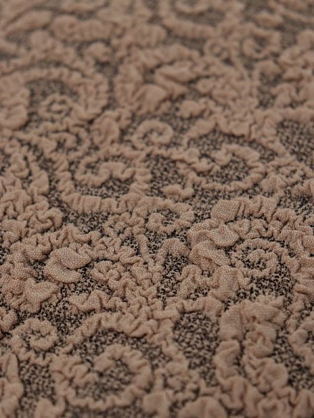 Чехол на прямой трехместный диван и два кресла с оборкой Жаккард бежевый