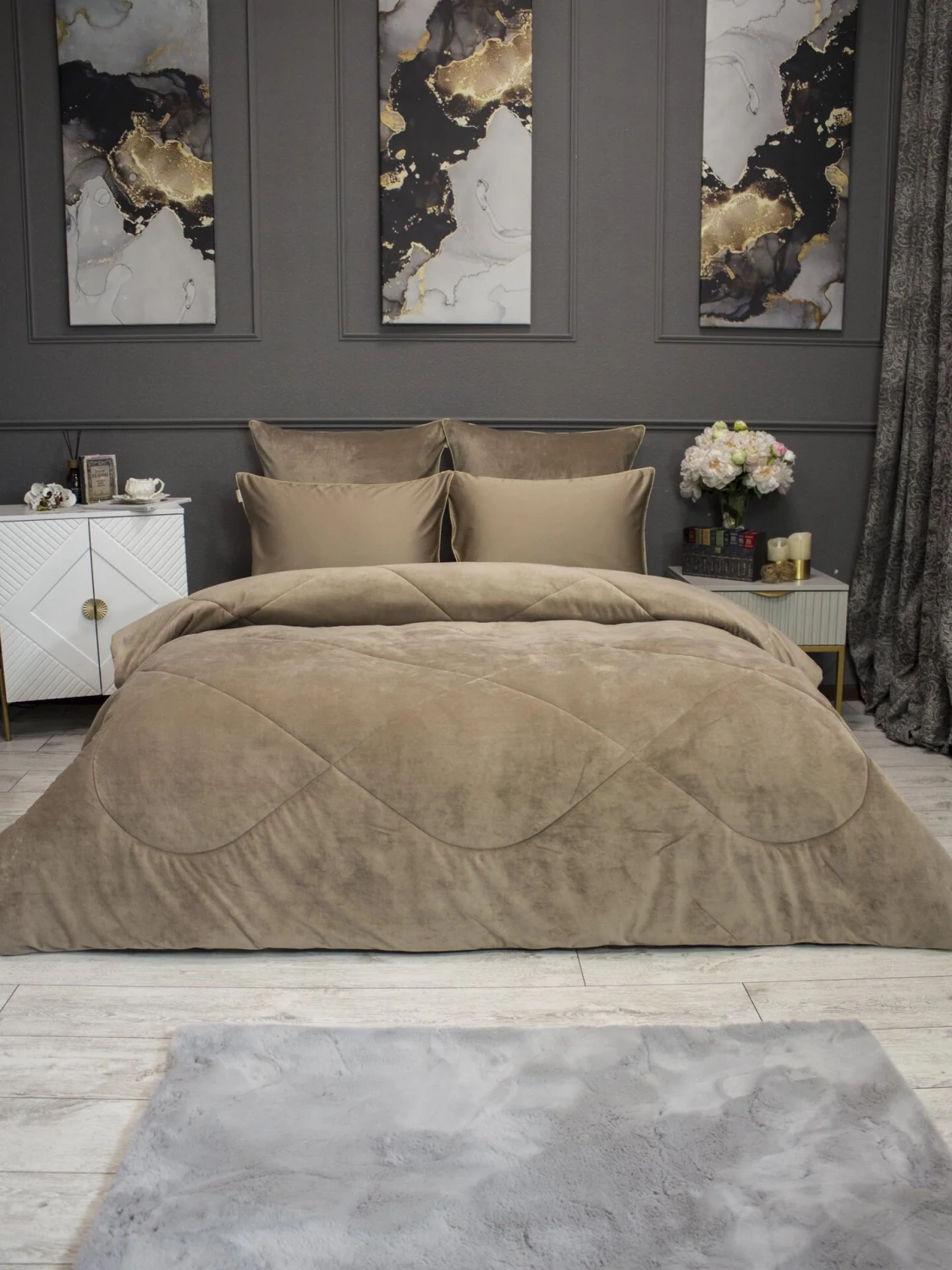 Комплект с одеялами KAZANOV.A "Монро" египетский хлопок (бежевый), евро			