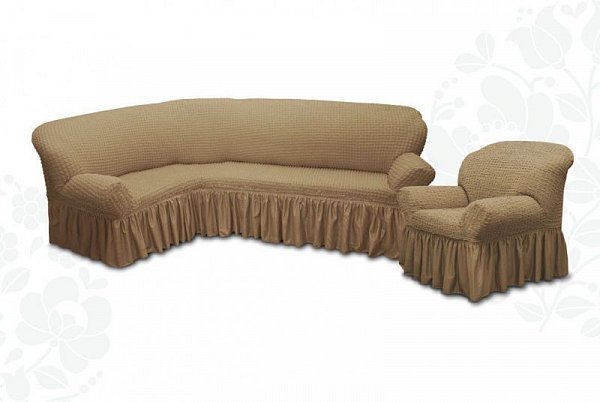 Чехлы на угловой диван и кресло с оборкой в ассортименте