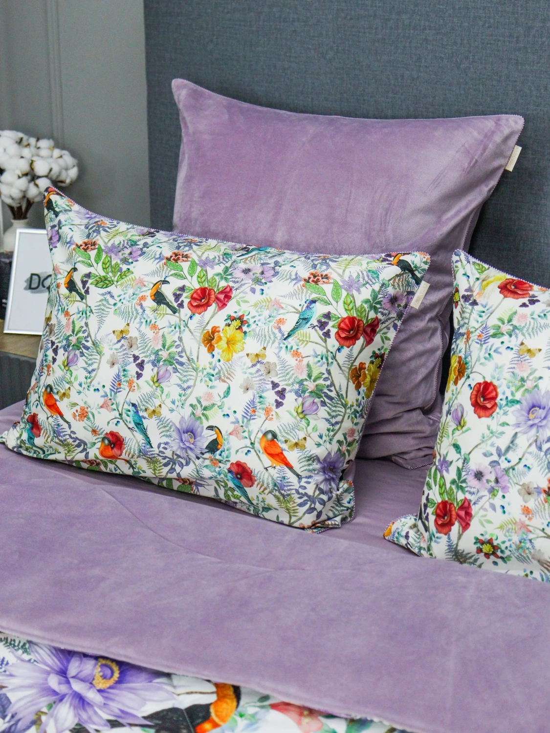 Комплект с одеялом KAZANOV.A “Маки” жемчуг лаванда (египетский хлопок-велюр), 1.5 спальный