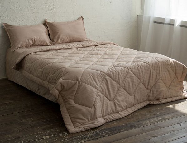 Комплект с одеялом DonCotton "Stripe Sateen" (миндаль), евро