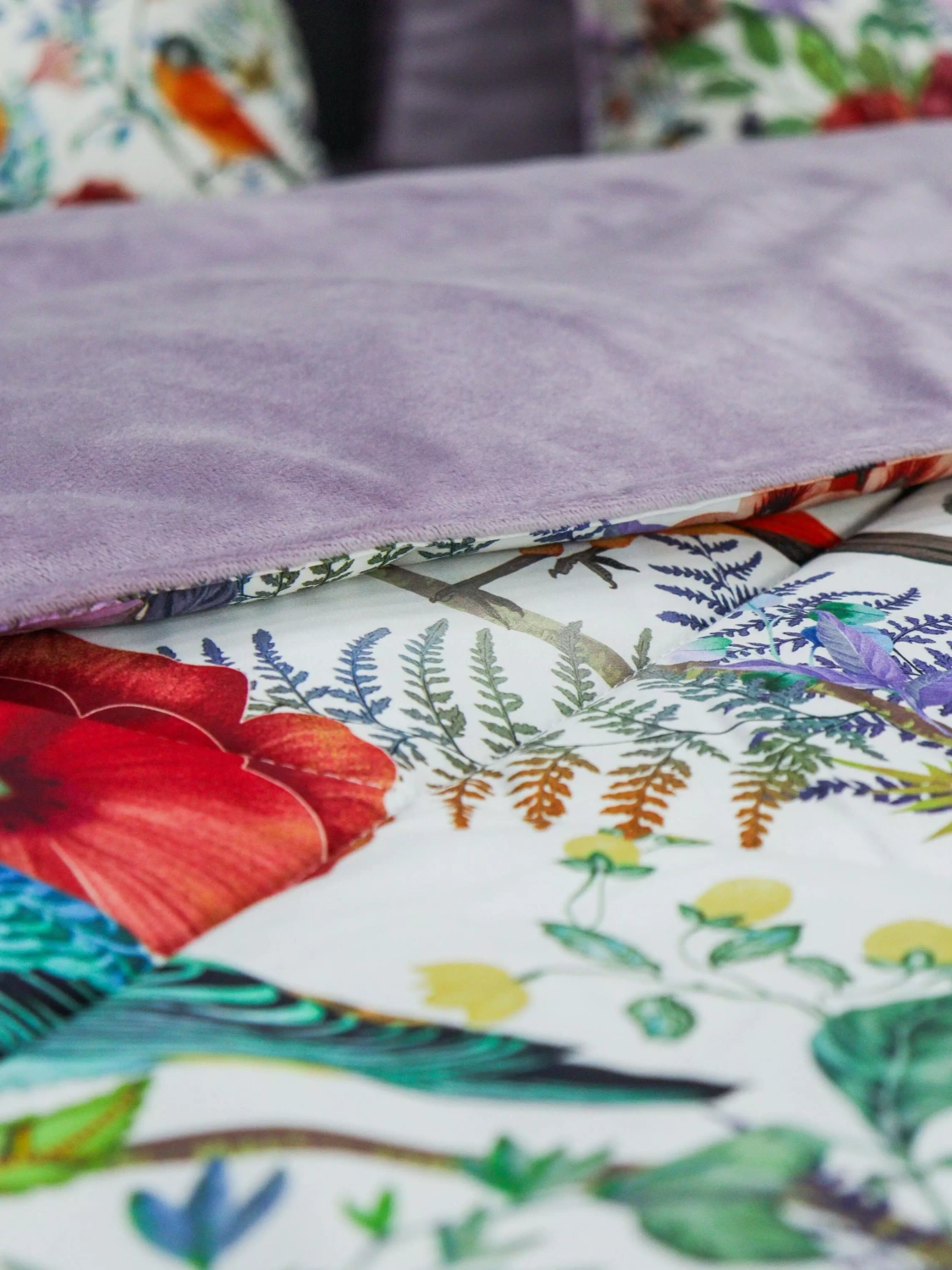 Комплект с одеялом KAZANOV.A “Маки” жемчуг лаванда (египетский хлопок-велюр), 1.5 спальный