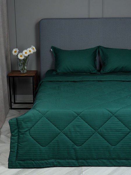 Комплект с одеялом DonCotton "Stripe Sateen" (изумруд), евро