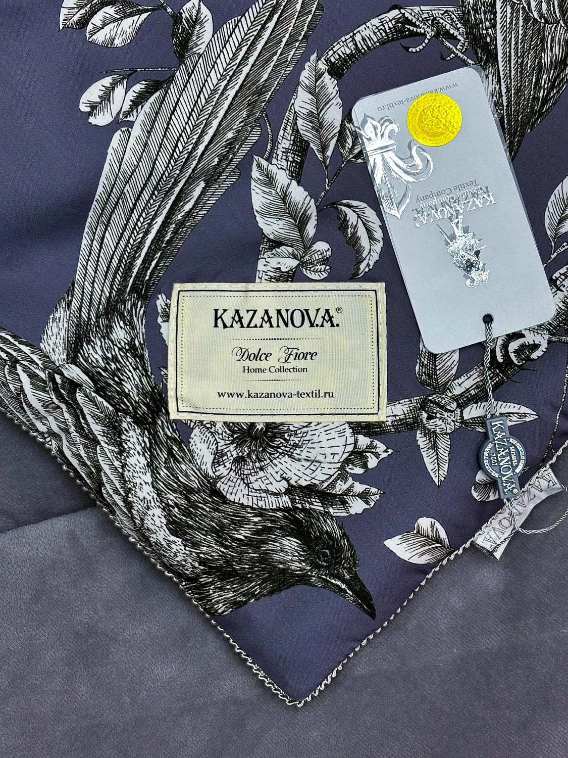 Комплект с одеялами Kazanov.a “Фазан” графит/бежевая платина (египетский хлопок-велюр), семейный