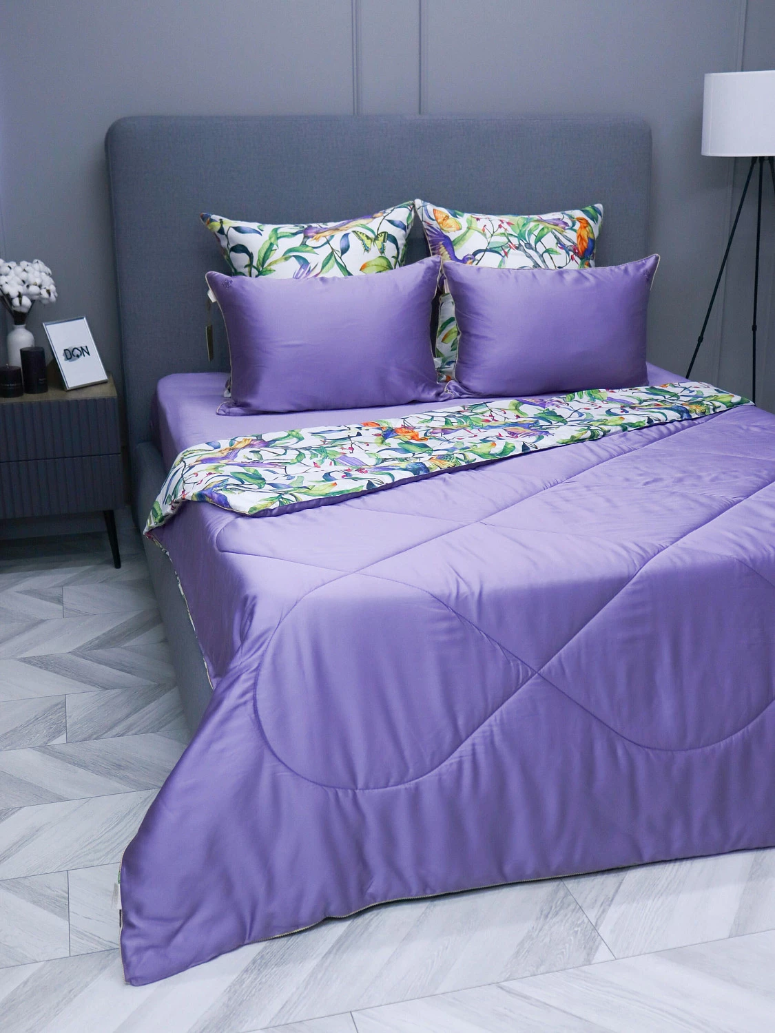 Комплект с одеялом KAZANOV.A  "Колибри" аметист жемчуг (тенсель/египетский хлопок), евро