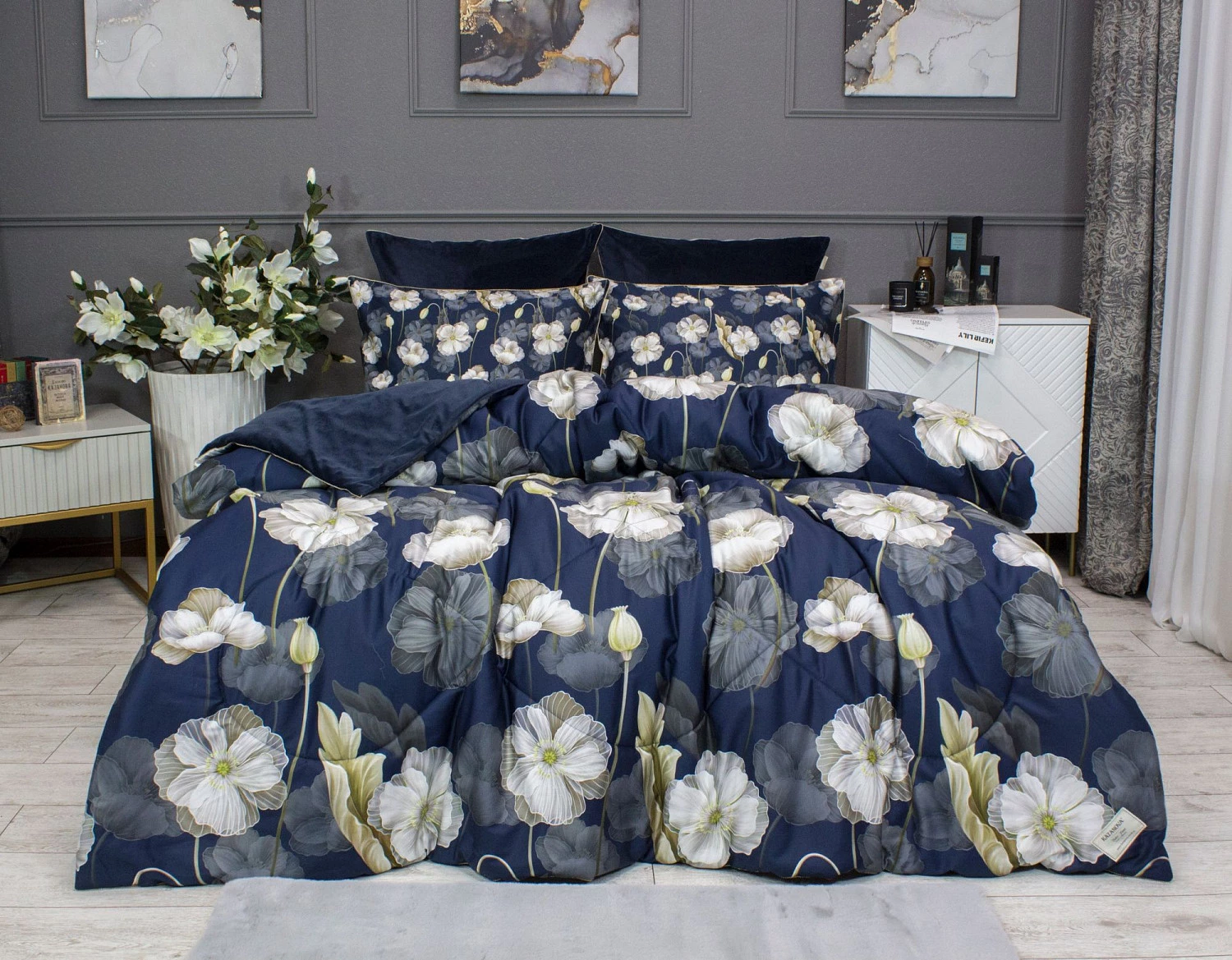 Комплект с одеялом KAZANOV.A. Жанет Egypt Cotton (индиго бежевый) 1,5 спальный