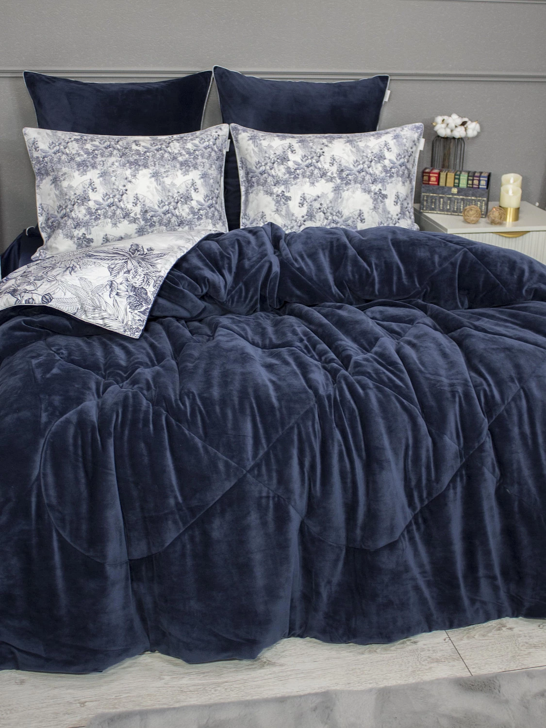 Комплект с одеялом KAZANOV.A “Фаворит” индиго жемчуг (египетский хлопок-велюр), евро