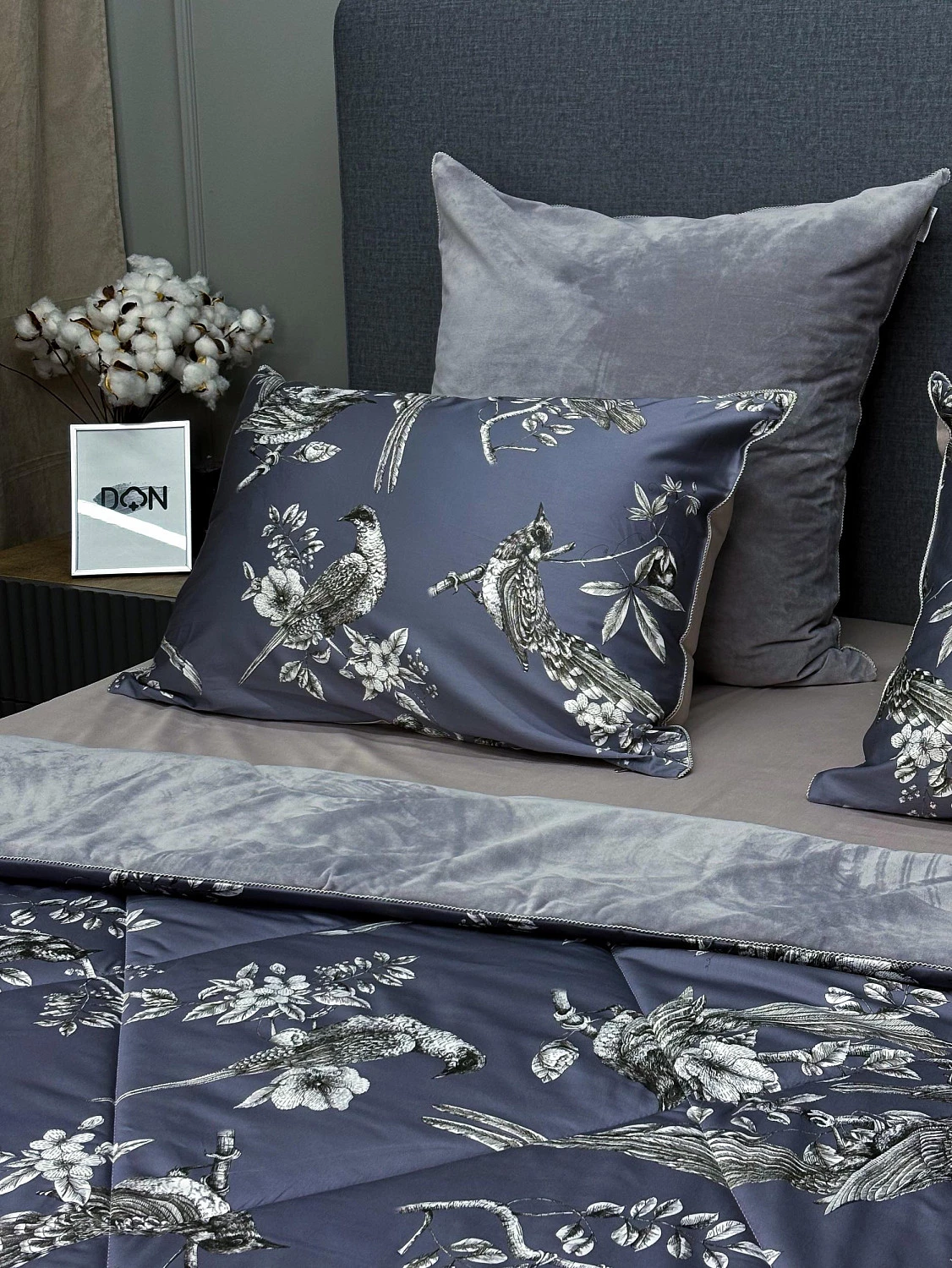 Комплект с одеялами Kazanov.a “Фазан” графит/бежевая платина (египетский хлопок-велюр), семейный