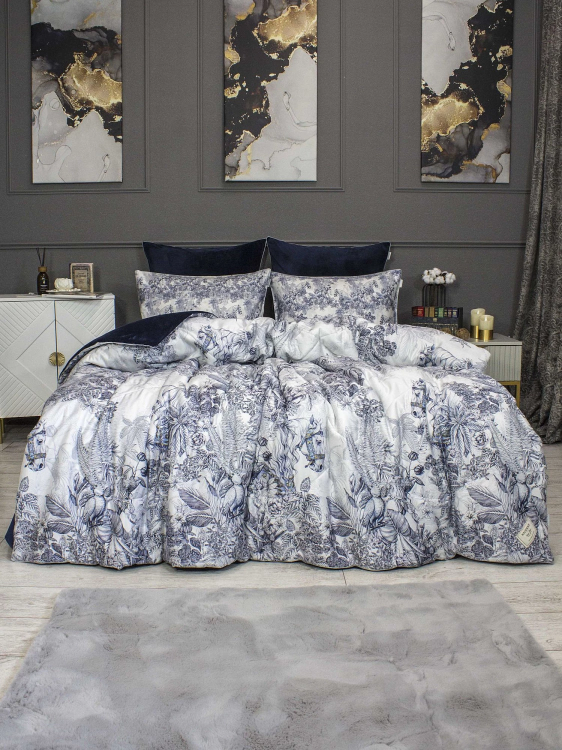 Комплект с одеялом KAZANOV.A “Фаворит” индиго жемчуг (египетский хлопок-велюр), евро