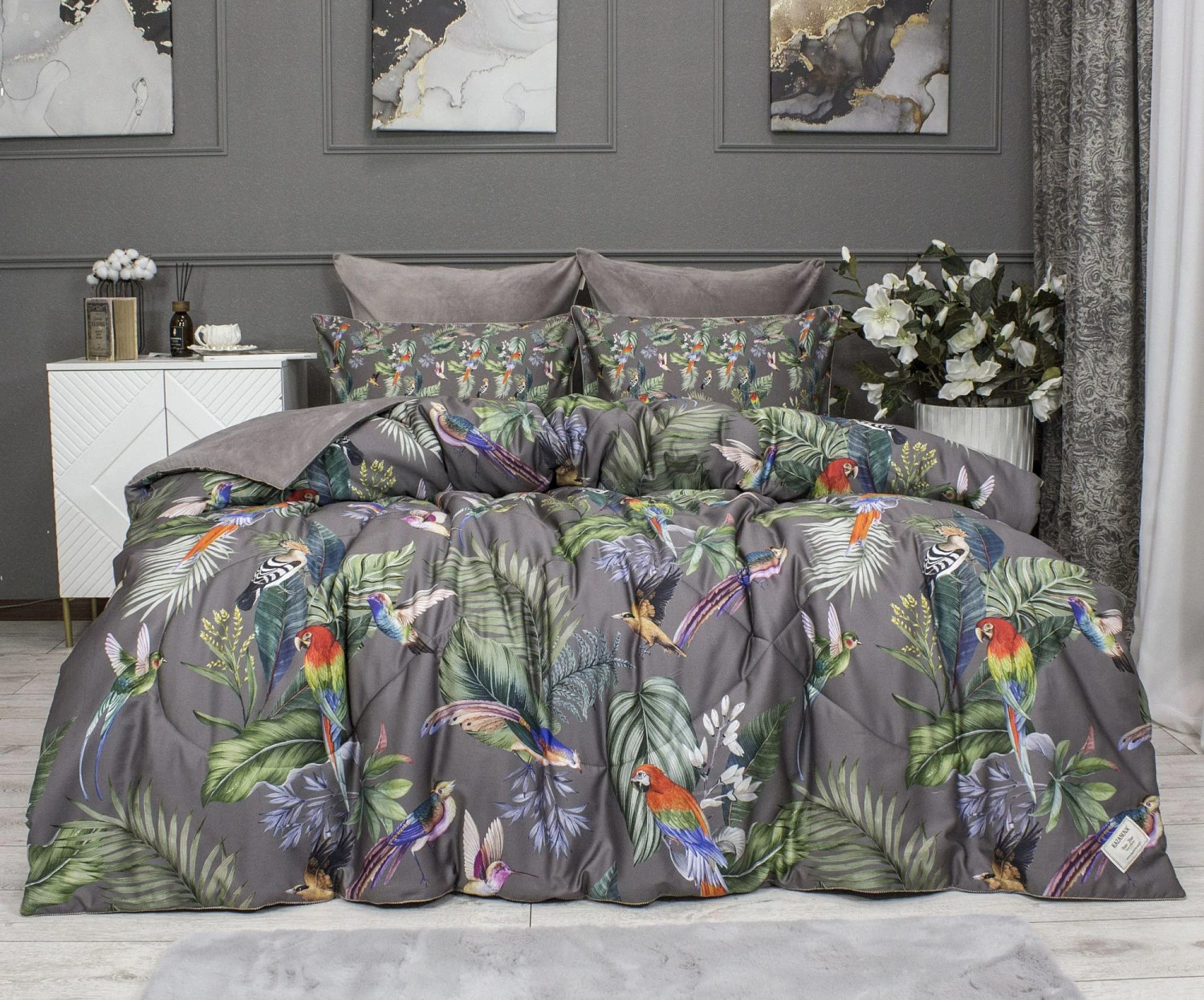 Комплект с одеялами Kazanov.a “Колибри Каллиопа” капучино (египетский хлопок-велюр), семейный