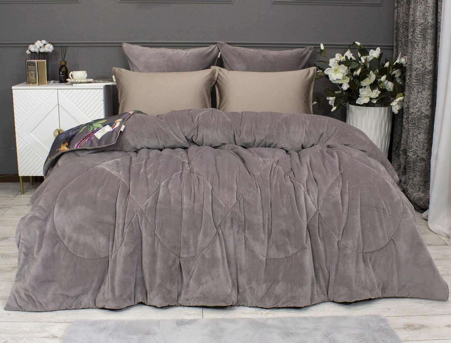 Комплект с одеялами Kazanov.a “Колибри Каллиопа” капучино (египетский хлопок-велюр), семейный